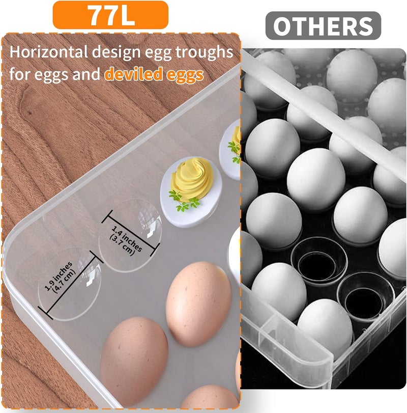 77L Deviled Egg Containers with Lid, (Set of 2), Plastic Egg Holder for Refrigerator for 48 Eggs, Clear Storage Deviled Egg Carrier Tray, Fridge Stackable Countertop Portable Egg Dispenser - Image 3